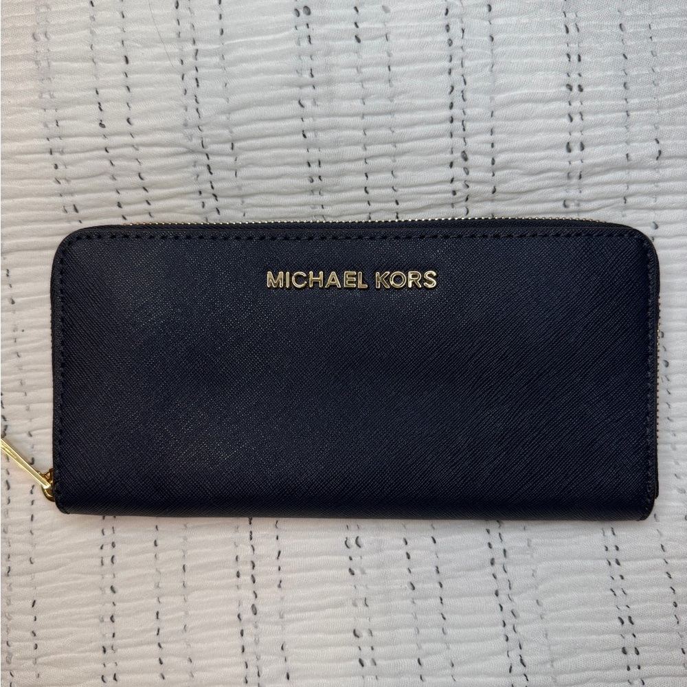 Michael Kors Navy and Gold Clutch